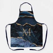 Agate Navy Blue Gold Gemstone Marble Monogram Name