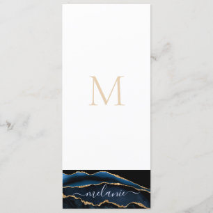 Agate Navy Blue Gold Gemstone Marble Monogram Name Menu