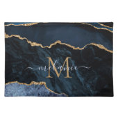 Agate Navy Blue Gold Gemstone Marble Monogram Name Placemat (Front)