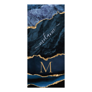 Agate Navy Blue Gold Gemstone Marble Monogram Name Rack Card