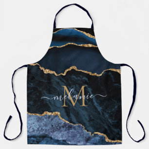 Agate Navy Blue Gold Gemstone Monogram Name Apron