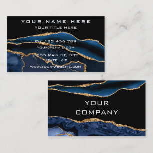 Agate Navy Blue Gold Geode Gemstone Business Card