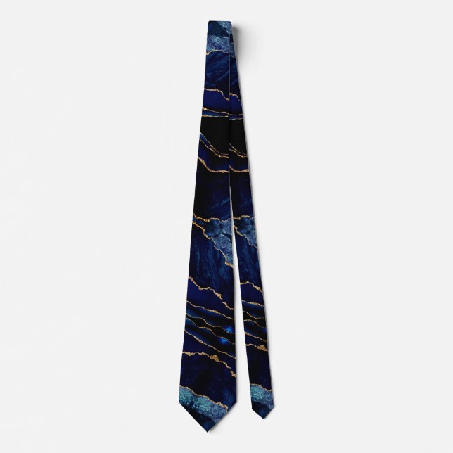 Agate Navy Blue Gold Glitter Marble Neck Tie Gift (Front)