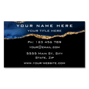Agate Navy Blue Gold Glitter Modern Business Card