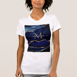 Agate Navy Blue Gold Glitter T-Shirt - Custom Name