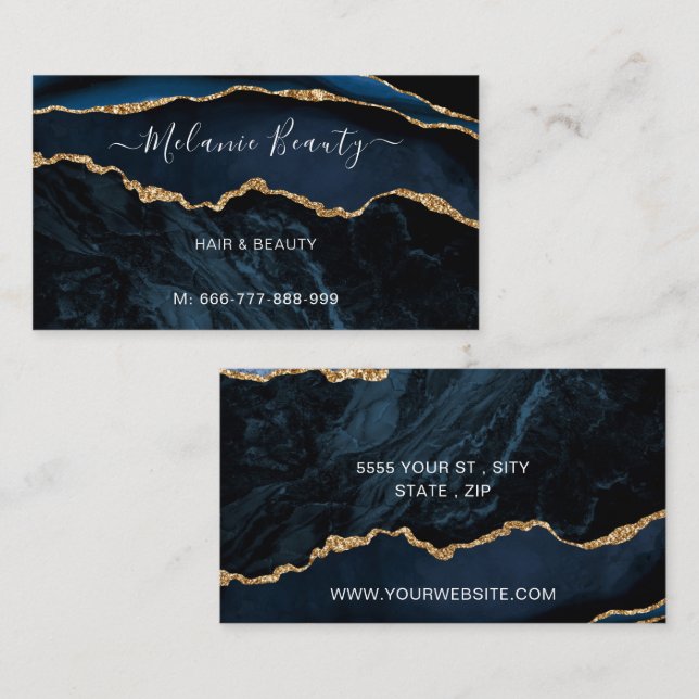 Agate Navy Blue Gold Modern Your Business Card (Front/Back)