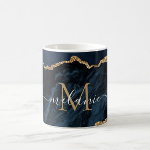 Agate Navy Blue Gold Your Name Letter Mug