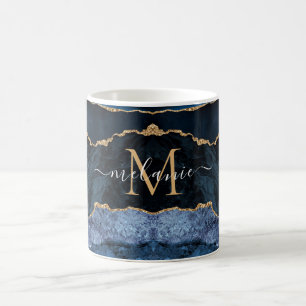 Agate Navy Blue Gold Your Name Letter Mug Gift