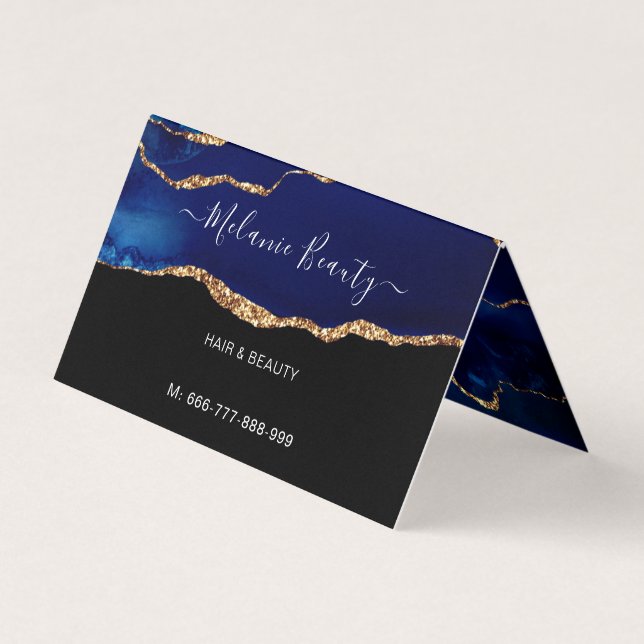 Agate Navy Blue Marble Gold Business Card (Front)
