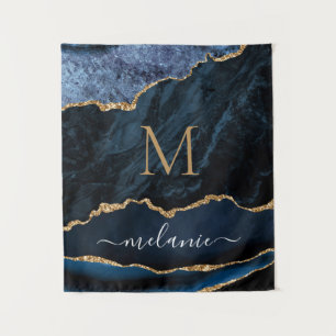Agate Navy Blue Marble Your Name Letter Tapestry