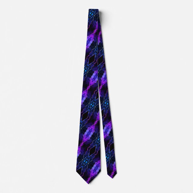 Agate Navy Blue Purple Neon Lights Gold Neck Tie (Front)