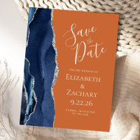 Agate Navy Blue Silver Burnt Orange Save the Date 