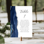 Agate Navy Blue Silver Modern Script Wedding Table Number<br><div class="desc">The left-hand edge of this elegant modern wedding table number card features a navy blue watercolor agate border trimmed with faux silver glitter. The word "table" appears in charcoal grey handwriting script on a white background. Add the names of your guests who are assigned to each table.</div>