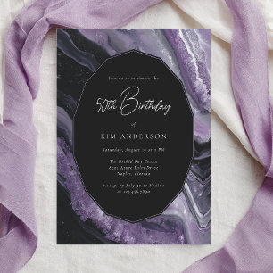 Agate Purple Black Modern Stylish 50th Birthday Invitation