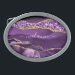 Agate Purple Gold Belt Buckle with Custom Name<br><div class="desc">Personalised Custom Name Belt Buckle with Agate Purple Violet Gold Glitter Geode Marble Belt Buckles - Your Birthday - Anniversary or Wedding Gift / Suppliest - Add Your Name - Text or Remove - Make Your Special Gift - Resize and move or remove and add text / elements with Customisation...</div>