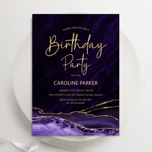 Agate Purple Gold Birthday Any Age Invitation (Creator Uploaded)