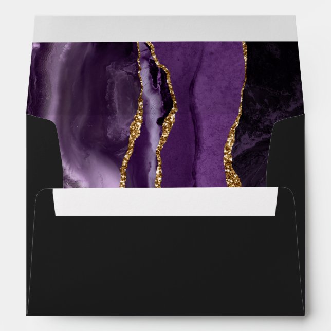 Agate Purple Gold Dark Script Wedding Envelope (Back (Bottom))