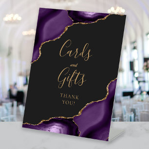 Agate Purple Gold Dark Wedding Cards and Gifts Pedestal Sign