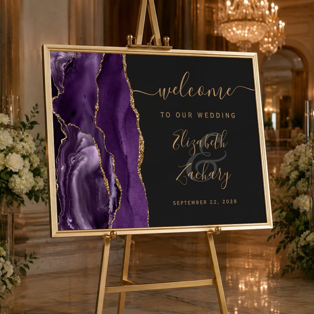 Agate Purple Gold Dark Wedding Welcome Poster (Creator Uploaded)