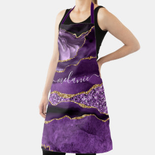 Agate Purple Gold Glitter Apron with Custom Name