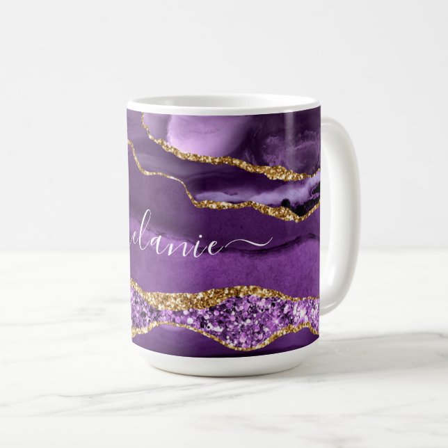 Agate Purple Gold Glitter Coffee Mug Custom Name (Front Right)