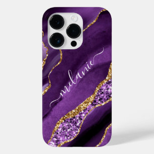 Agate Purple Gold Glitter Custom Name Case-Mate iPhone 14 Pro Case
