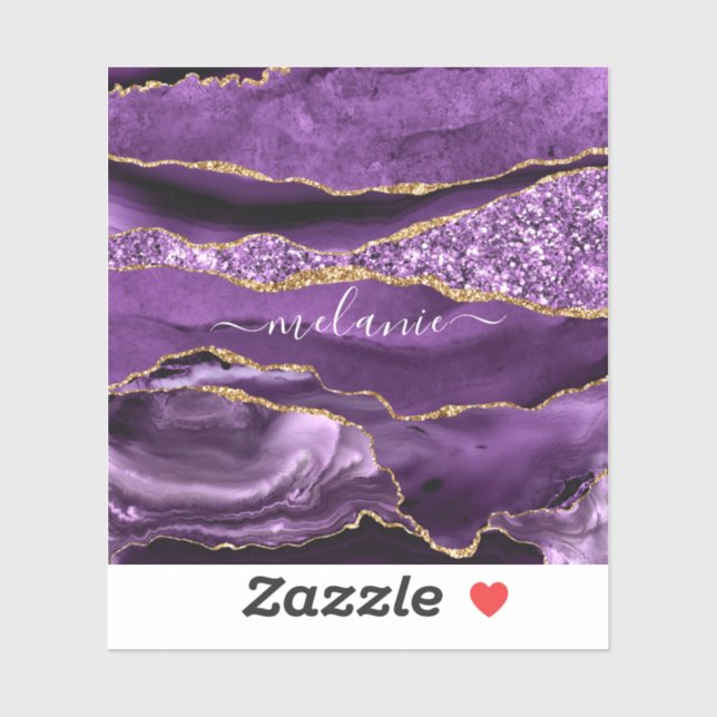 Agate Purple Gold Glitter Custom Name Sticker (Sheet)