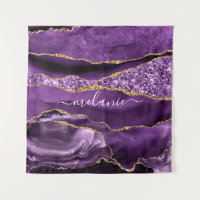 Agate Purple Gold Glitter Custom Name Tapestry