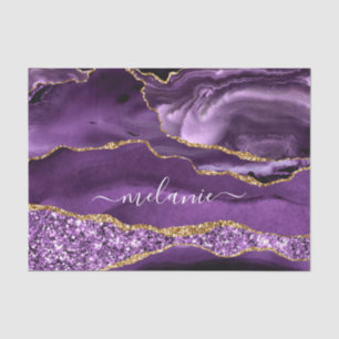 Agate Purple Gold Glitter Custom Name Tissue Paper