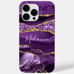 Agate Purple Gold Glitter Marble Custom Name Case-Mate iPhone 14 Pro Max Case