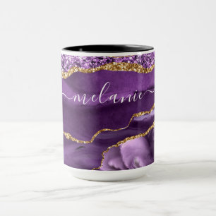 Agate Purple Gold Glitter Name Coffee Mug