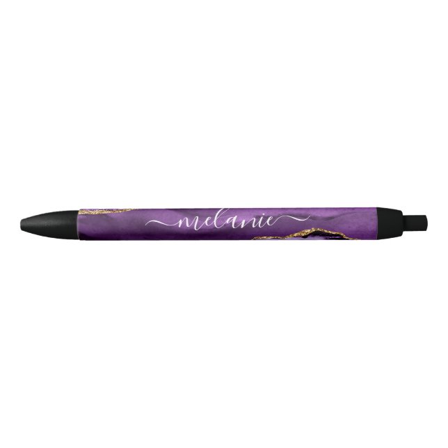 Agate Purple Gold Glitter Pen with Custom Name (Front)