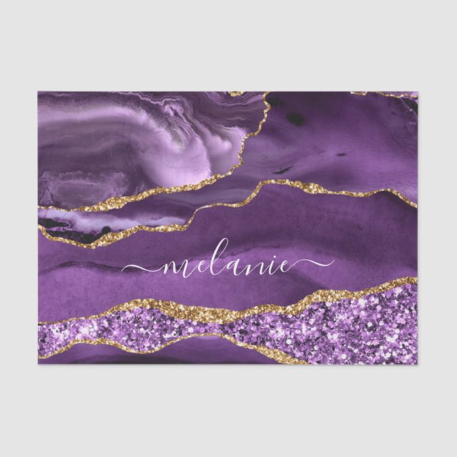 Agate Purple Gold Glitter Tissue Paper Your Name (Front)