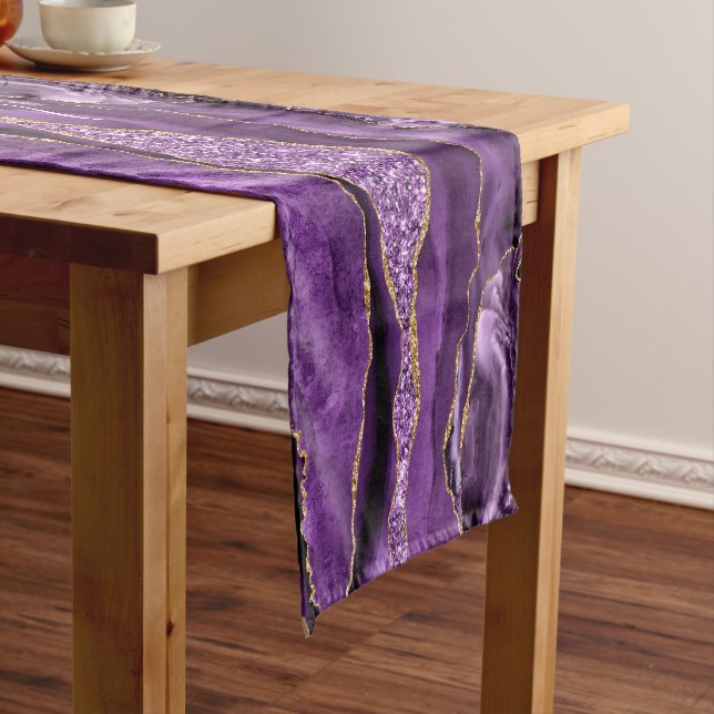 Agate Purple Gold Glitter Your Name Table Runner (In Situ)