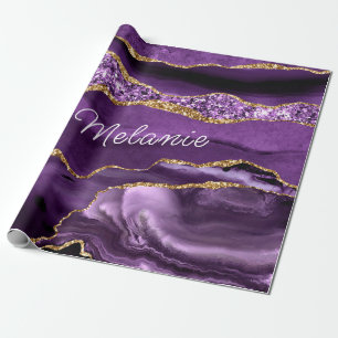 Agate Purple Gold Glitter Your Name Wrapping Paper