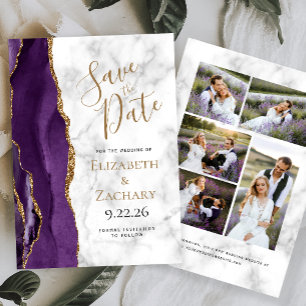Agate Purple Gold Marble 5-Photo Save the Date Invitation