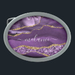 Agate Purple Gold Marble Custom Name Belt Buckle<br><div class="desc">Personalised Custom Name Belt Buckle with Agate Purple Violet Gold Glitter Geode Marble Belt Buckles - Your Birthday - Anniversary or Wedding Gift / Suppliest - Add Your Name - Text or Remove - Make Your Special Gift - Resize and move or remove and add text / elements with Customisation...</div>