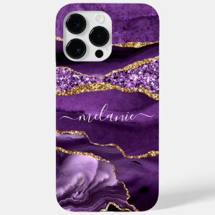Agate Purple Gold Marble Custom Name iPhone Case