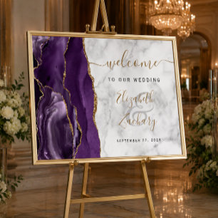 Agate Purple Gold Marble Wedding Welcome Poster