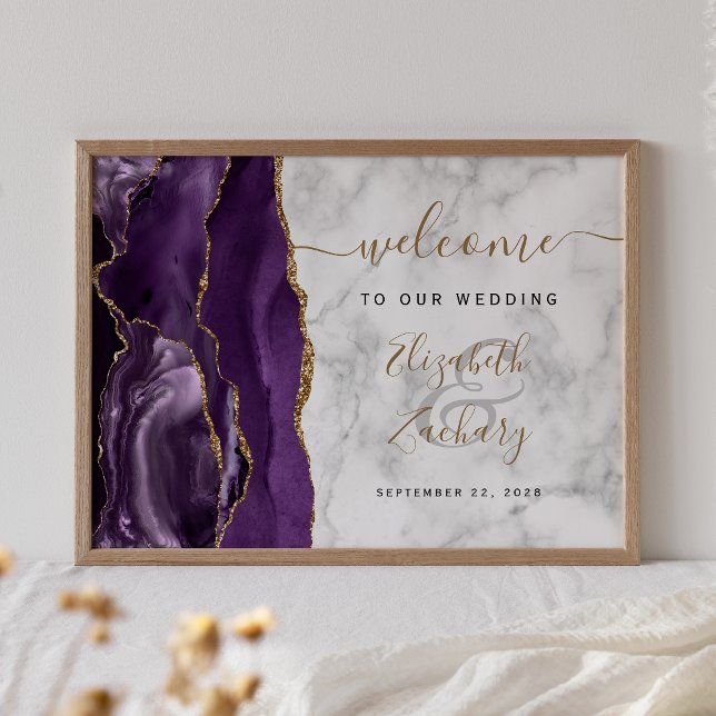 Agate Purple Gold Marble Wedding Welcome Poster (Creator Uploaded)