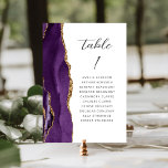 Agate Purple Gold Modern Script Wedding Table Number<br><div class="desc">The left-hand edge of this elegant modern wedding table number card features a purple watercolor agate border trimmed with faux gold glitter. The word "table" appears in charcoal grey handwriting script on a white background. Add the names of your guests who are assigned to each table.</div>