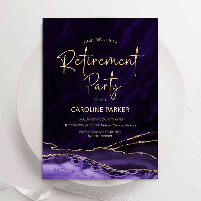 Agate Purple Gold Retirement Party Invitation (Creator Uploaded)