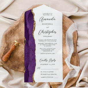 Agate Purple Gold Script All In One Invitation