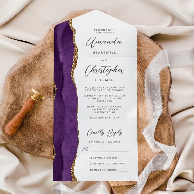 Agate Purple Gold Script All In One Invitation (Creator Uploaded)