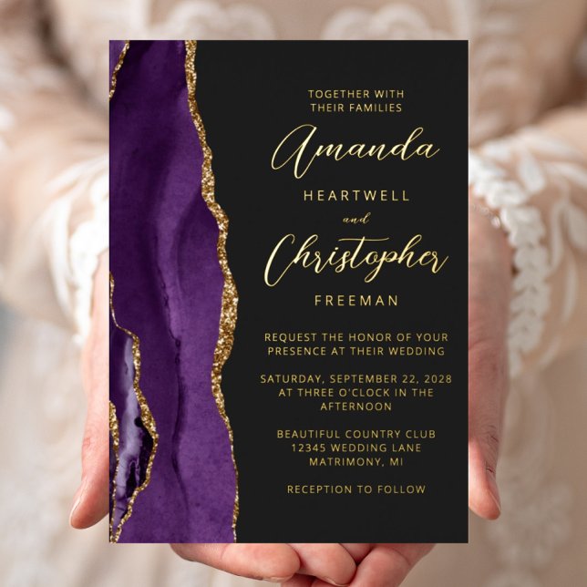 Agate Purple Gold Script Dark Wedding (Creator Uploaded)