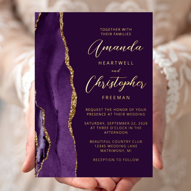 Agate Purple Gold Script Plum Wedding (Creator Uploaded)