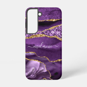 Agate Purple Gold Sparkly Marble Custom Name Samsung Galaxy Case