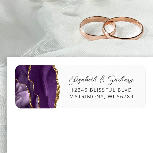 Agate Purple Gold Wedding Return Address Label (Creator Uploaded)