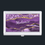 Agate Purple Gold Your Name Business Card Case<br><div class="desc">Business Card Cases with Agate Purple Violet Gold Glitter Geode Custom Name Sparkle Marble Personalised Birthday - Anniversary Business Card Cases / Gift / Suppliest - Add Your Name - Text or Remove - Make Your Special Gift - Resize and move or remove and add text / elements with customisation...</div>