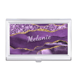 Agate Purple Gold Your Name Business Card Case